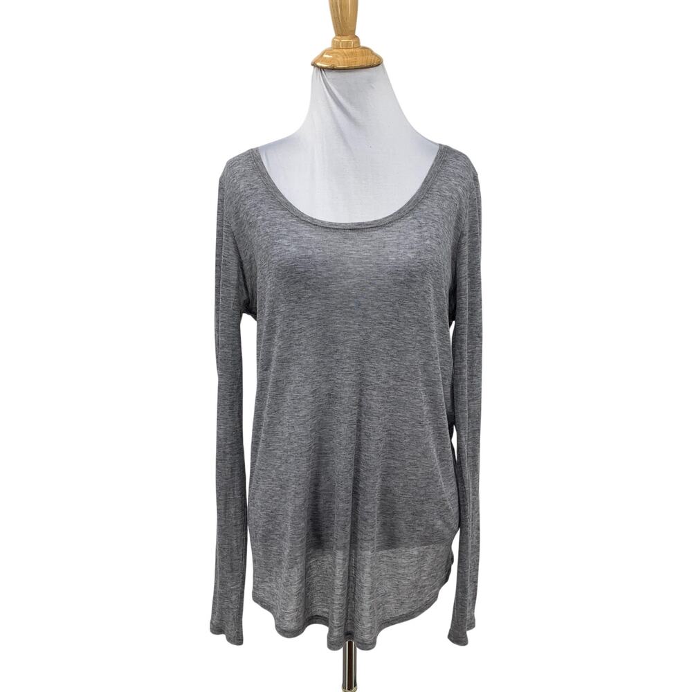 Eileen Fisher Shirt Womens M Medium Gray Silk Cashmere Blend Curved Long Sleeve